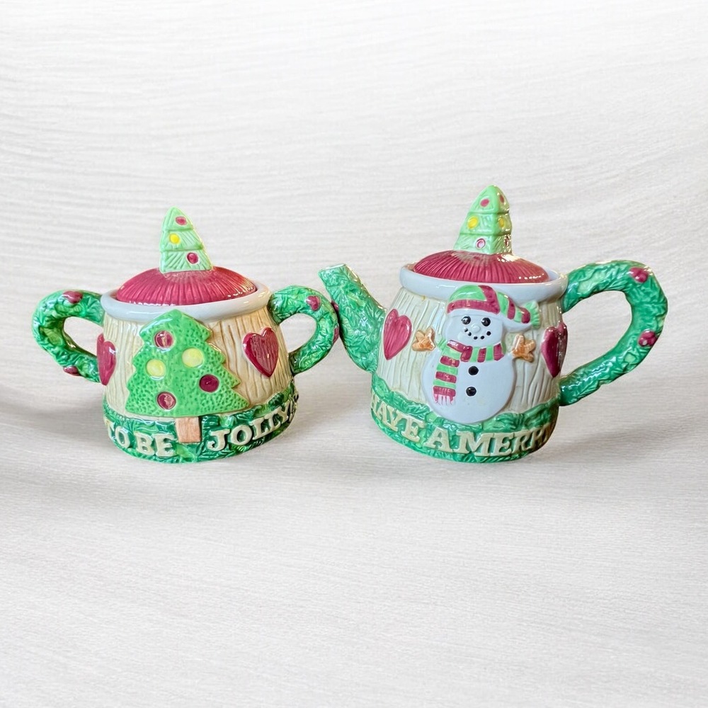 Omnibus Fitz & Floyd Vintage Christmas Cream & Sugar Set Ceramic Holiday 1996
